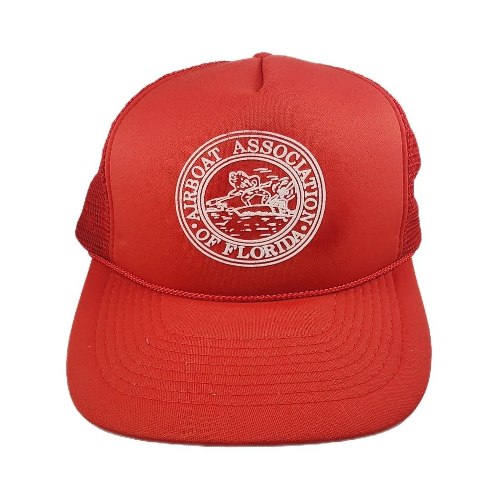 Vintage Red Trucker Hat Florida Association of Airboat Boating Fishing 80s 90s
